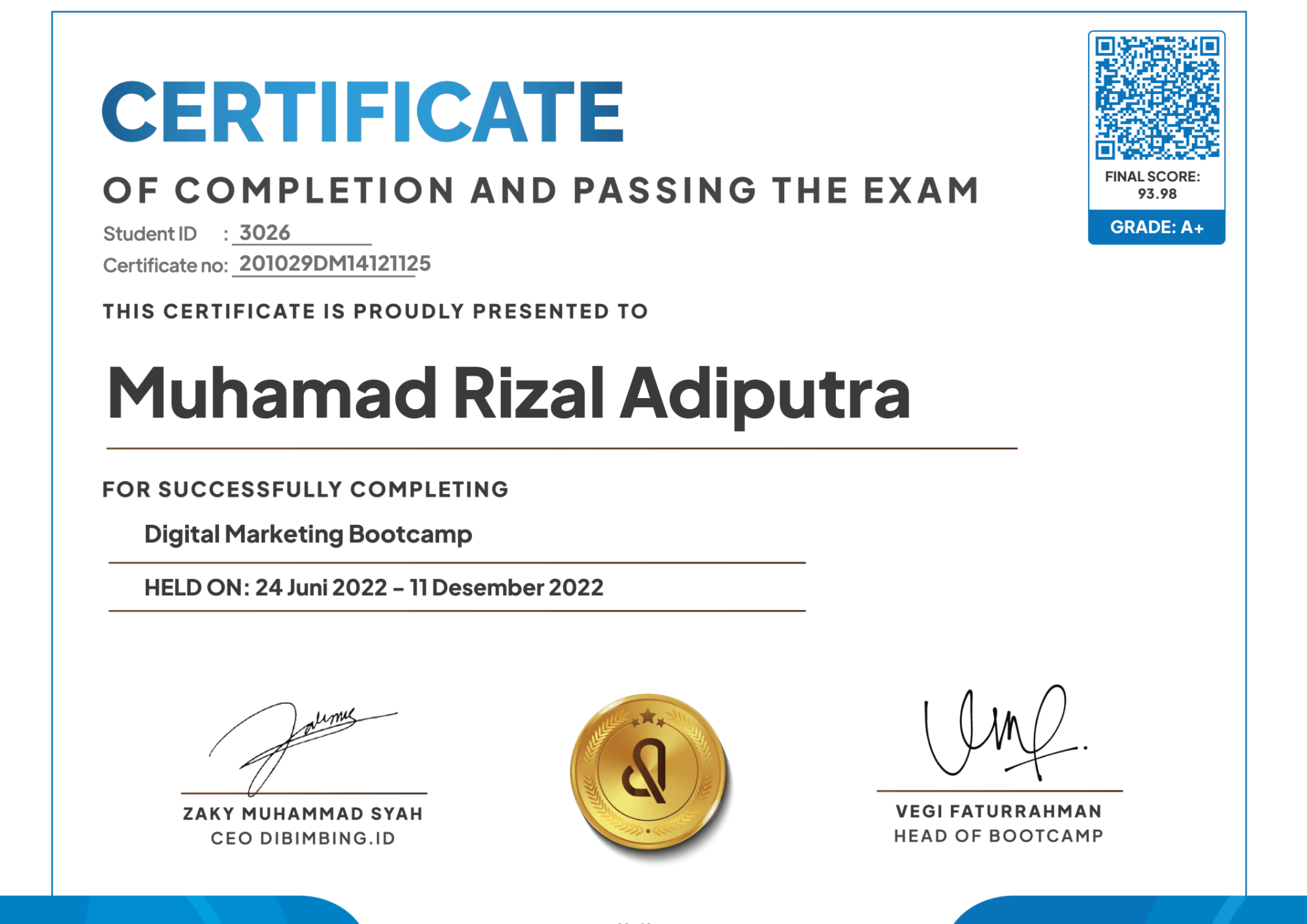 Certificate of Completion